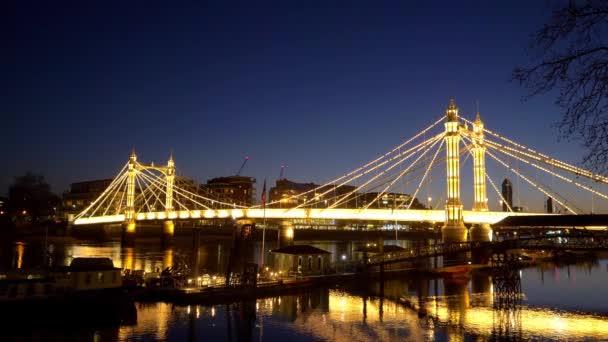 Vackra Albert Bridge på kvällen - London, England - 10 december 2019 — Stockvideo