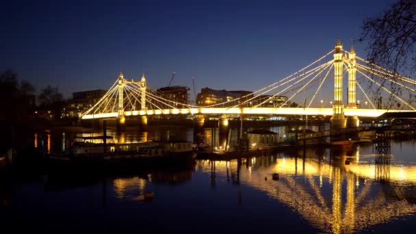 Albert Bridge Londen 's nachts — Stockvideo