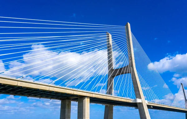 Lenyűgöző Építészet Vasco Gama Híd Lisszabonban Légi Felvétel — Stock Fotó