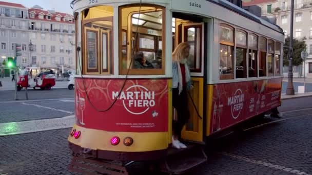 Girl Riding Lisbon Tram Lisbon Portugal October 2019 — Stock Video