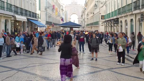 Uliczni Artyści Lizbonie Przy Ulicy Augusta Lizbona Portugalia Października 2019 — Wideo stockowe
