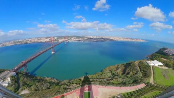 Aerial View Famous 25Th April Bridge River Tejo Lisbon Aerial — 비디오