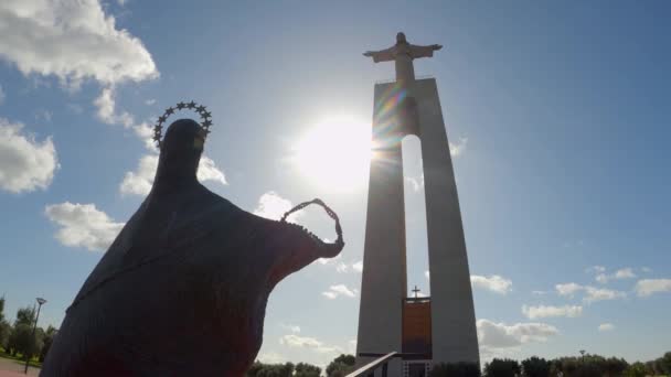 Statue Christ Sur Colline Lisbonne Almada Appelé Cristo Rei Lisbonne — Video