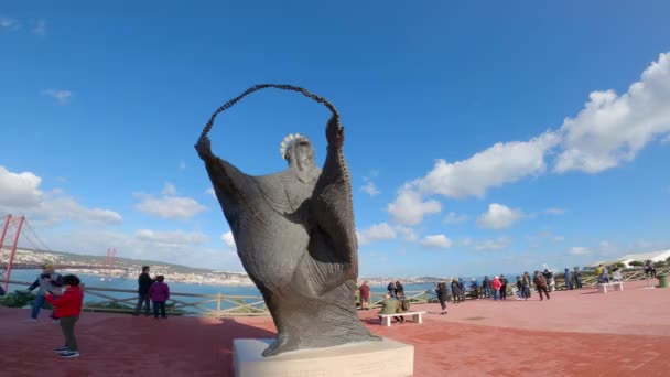 Viewing Platform Christ Statue Cristo Rei Lisbon Almada Lisbon Portugal — Stockvideo