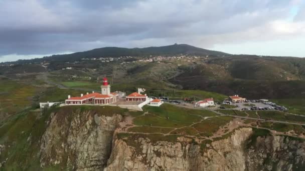 Cabo Roca Met Zijn Vuurtoren Een Beroemd Oriëntatiepunt Portugal Luchtfoto — Stockvideo