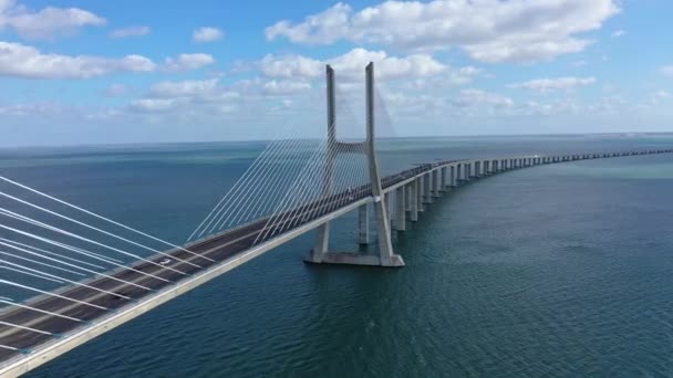 Lisbona Visite Dall Alto Vasco Gama Bridge Riprese Aeree Drone — Video Stock