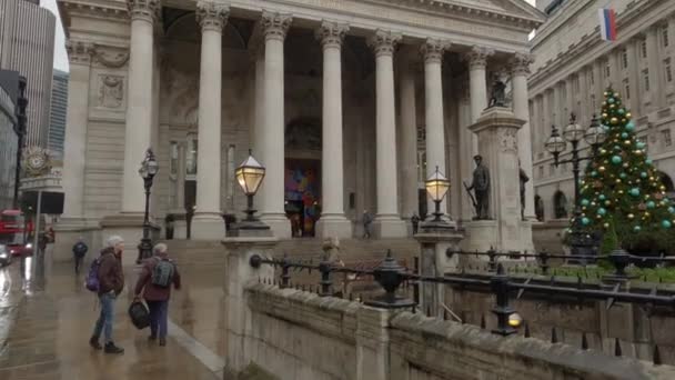 Банк Англии Royal Exchange Лондоне Широкоугольный Вид London United Kingdom — стоковое видео