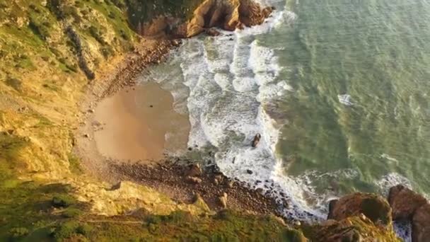 Cape Roca at Sintra Natural Park ocefront - air view — стокове відео
