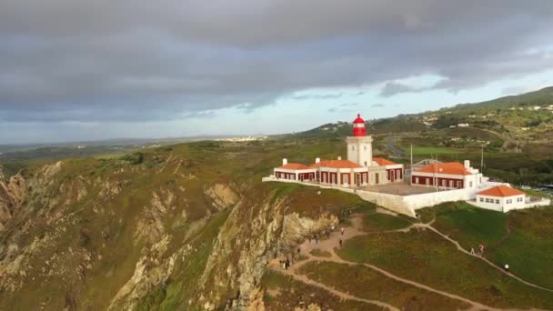 Cape Roca at Sintra Natural Park oceanfront - aerial view — Stock Video