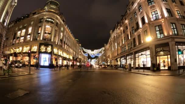 Чудова вулиця-регент в Лондоні в різдвяний час - Timelapse постріл — стокове відео