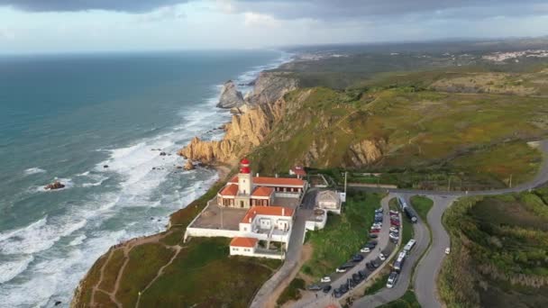 Yukarıdan Portekiz - Cabo da Roca ünlü deniz feneriyle — Stok video