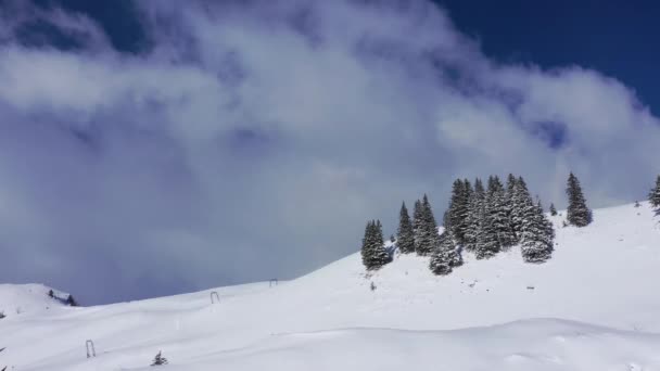 Montañas Cubiertas Nieve Día Invierno Los Alpes Vista Aérea Imágenes — Vídeo de stock