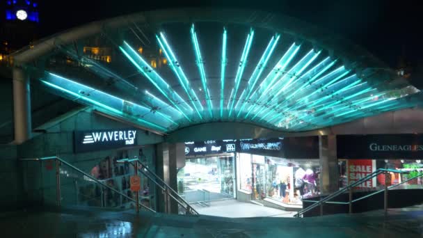 Estación Waverly Centro Comercial Wavery Edimburgo Por Noche Edimburgo Reino — Vídeos de Stock