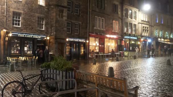 Berühmter Grasmarkt Edinburgh Bei Nacht Edinburgh Großbritannien Januar 2020 — Stockvideo