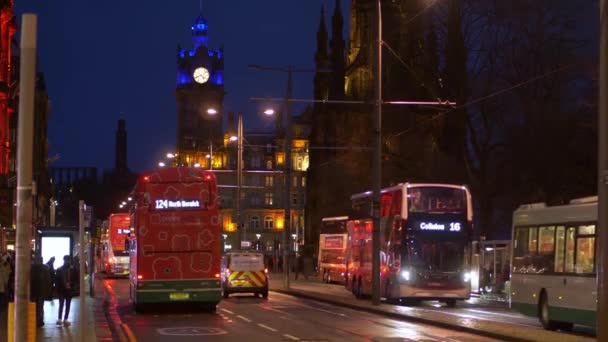 Transporte Público Edimburgo Noite Edinburgh Reino Unido Janeiro 2020 — Vídeo de Stock