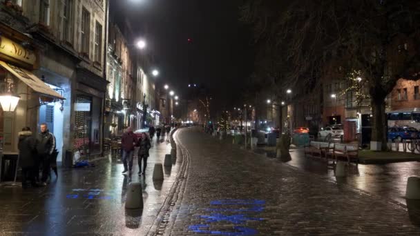 Famoso Mercado Hierba Edimburgo Por Noche Edimburgo Reino Unido Enero — Vídeo de stock