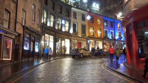 Colorful West Bow Street Old Town Edinburgh Night Edinburgh Velká — Stock video