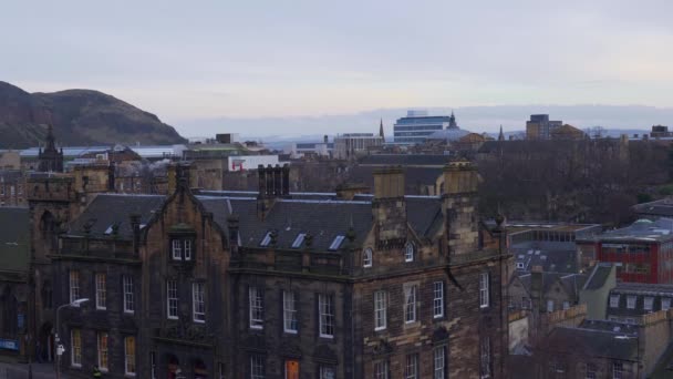 Vista Aerea Sulla Città Edimburgo Sera Edinburgh Regno Unito Gennaio — Video Stock