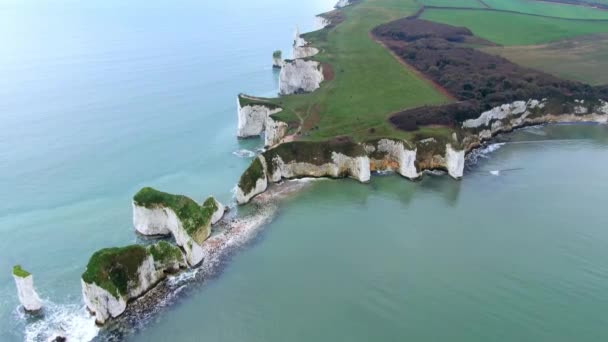 Old Harry Rocks England Air View Aerial Footage — стоковое видео