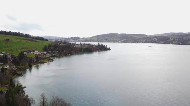 Υπέροχη Λίμνη Στην Ελβετία Που Ονομάζεται Vierwaldstaetter See Εναέρια Άποψη — Αρχείο Βίντεο
