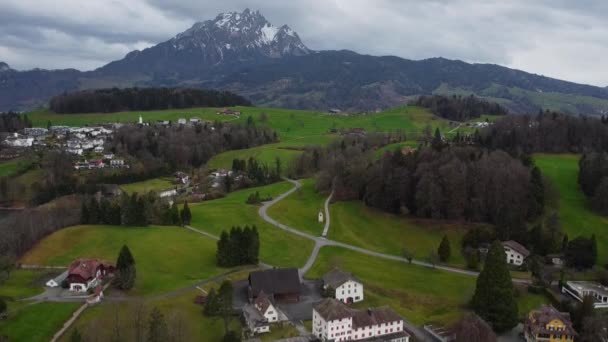 Typical landscape in Switzerland - aerial view — Stock videók