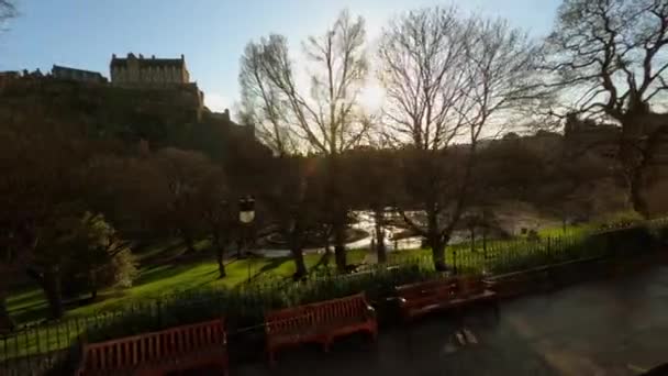 Princes Street Gardens Edinburgh Castle Edinburgh Scotland January 2020 — Stock Video