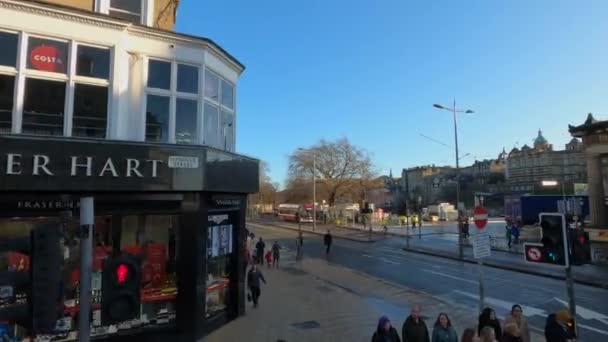 Przejście Przez Princes Street Edynburgu Edynburg Szkocja Stycznia 2020 — Wideo stockowe