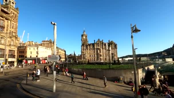 Edinburgh Városképei Princes Street Balmoral Hotel Edinburgh Skócia 2020 Január — Stock videók