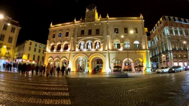 Rossio Tågstation Lissabon Natten Time Lapse Shot Lissabon Portugal November — Stockvideo