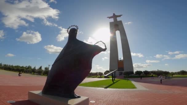 Christus Statue Auf Dem Hügel Von Lissabon Almada Namens Cristo — Stockvideo