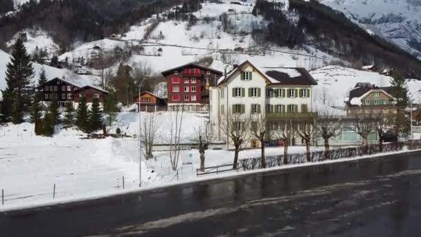 Vesnice Engelberg Titlis Švýcarsku Známé Místo Pro Zimní Sporty Letecké — Stock video