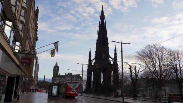 Famous Scott Monument Edinburgh Night Edinburgh Velká Británie Ledna 2020 — Stock video