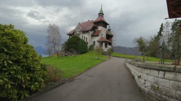 Hermoso Castillo Los Alpes Suizos Luzern Suiza Alps Febrero 2020 — Vídeo de stock