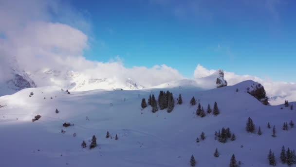 Prachtig Besneeuwd Winterlandschap Alpen Luchtfoto — Stockvideo