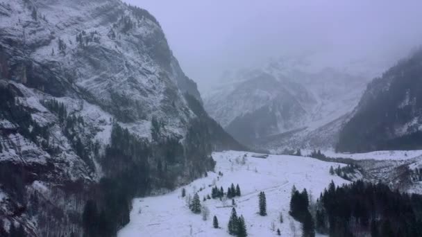 Maravilloso Paisaje Nevado Invierno Los Alpes Vista Aérea — Vídeo de stock