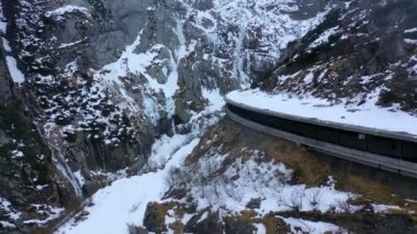 Wonderful snowy winter landscape in the Alps - aerial view 