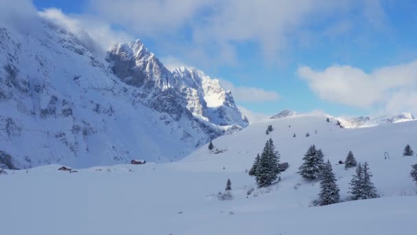 Beautiful Ski Areas Slopes Swiss Alps Travel Footage — Stockvideo