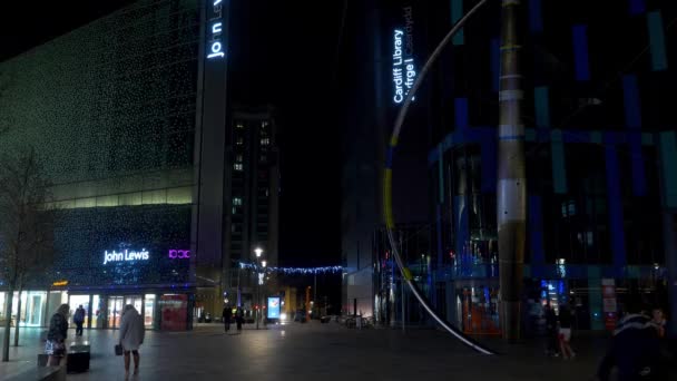 Cityscapes Cardiff Wales Night Cardiff United Kingdom December 2019 — Stockvideo