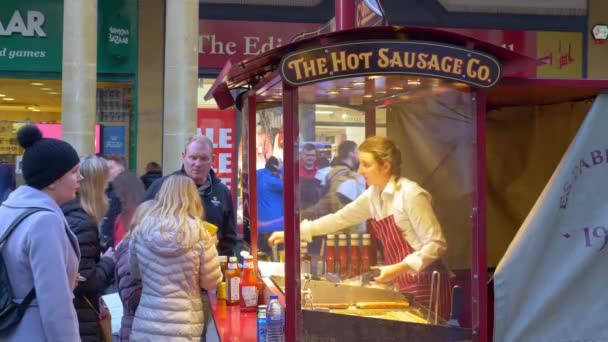 Hot Sausage Street Sale Bath England Bath United Kingdom December — ストック動画