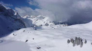 Wonderful snowy winter landscape in the Alps - aerial view