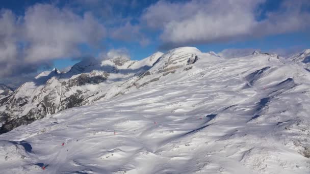 Underbart Snöigt Vinterlandskap Alperna Flygfoto Flygbilder — Stockvideo