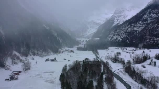 Underbart Snöigt Vinterlandskap Alperna Flygfoto Flygbilder — Stockvideo