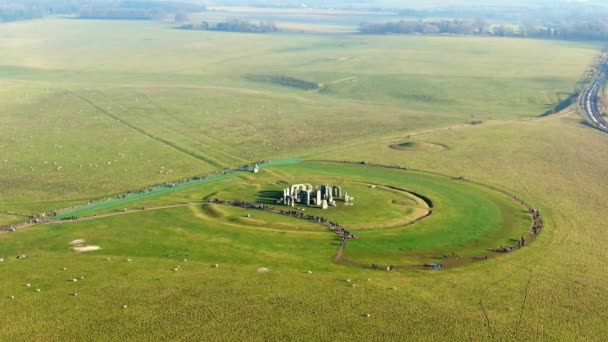 Famous Stonehenge in England - aerial view — Stock Video