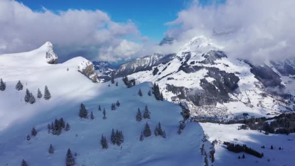 Swiss Alps Winter Flight Wonderful Snow Mountains Aerial Footage — Stock Video