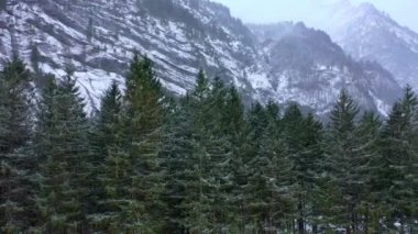 Alplerdeki harika karlı kış manzarası - hava manzarası - hava görüntüsü