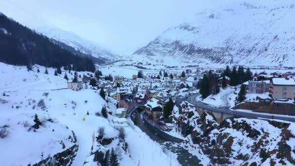 Maravilloso Paisaje Nevado Invierno Los Alpes Vista Aérea Imágenes Aéreas — Vídeos de Stock