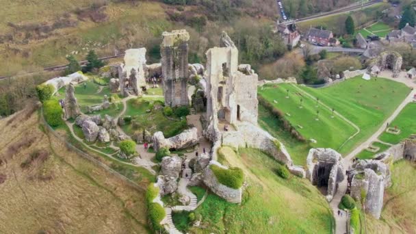 Castelul Corfe Din Anglia Vedere Aeriană — Videoclip de stoc