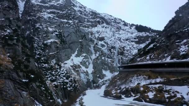 Maravilloso Paisaje Nevado Invierno Los Alpes Vista Aérea Imágenes Aéreas — Vídeo de stock