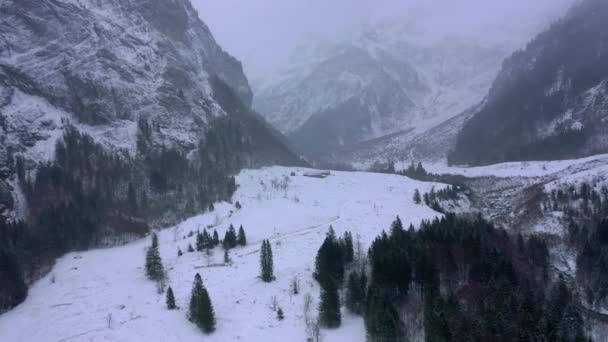 Underbart Snöigt Vinterlandskap Alperna Flygfoto Flygbilder — Stockvideo