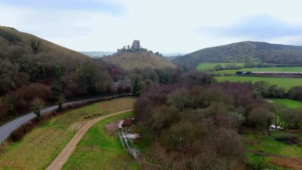 Castello Corfe Inghilterra Riprese Aeree — Video Stock